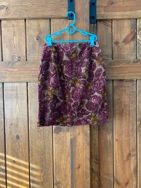 Laura Ashley Burgundy Floral Mini Skirt with Olive Accents